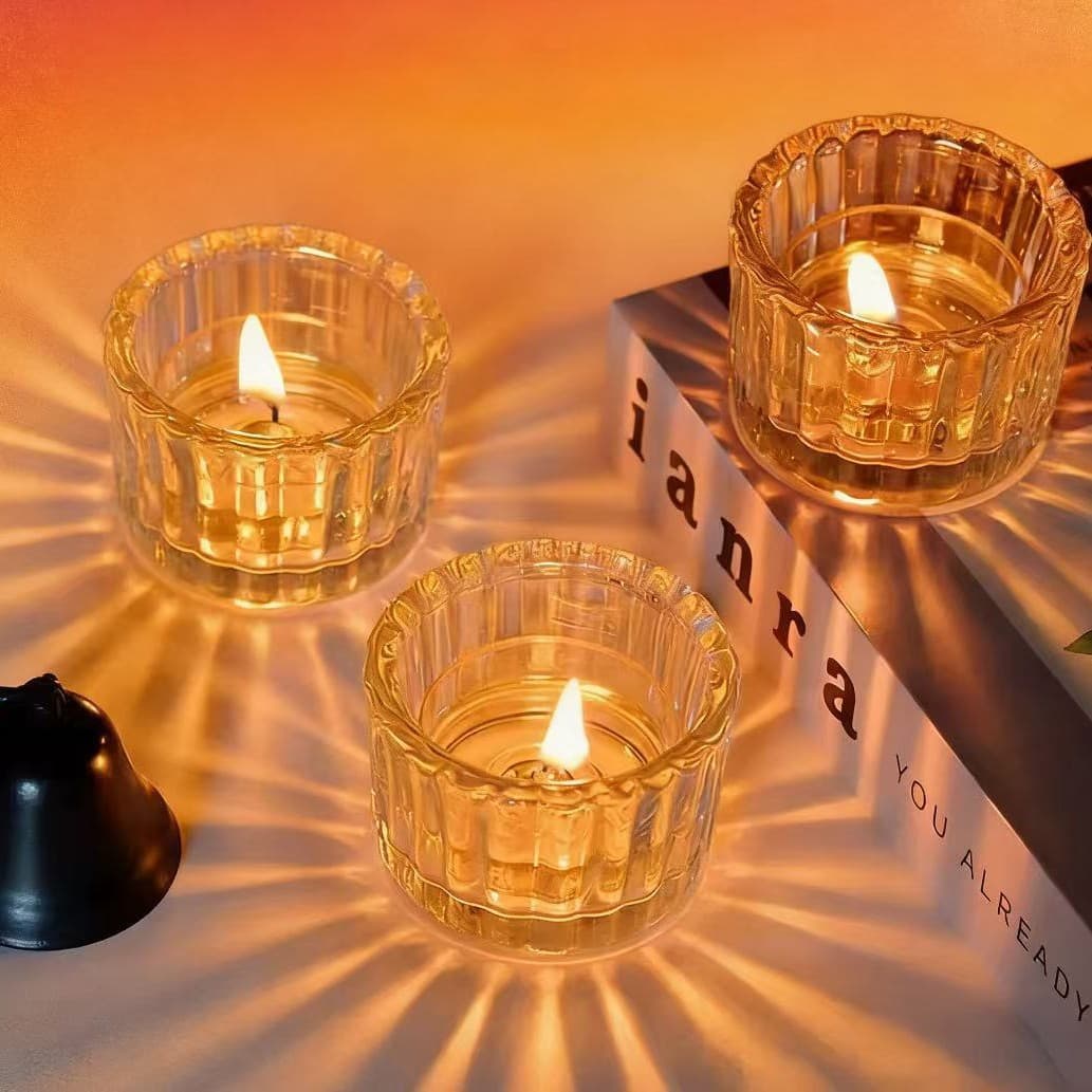 Wide Striped Clear Glass Candle Jar, High-Temperature Resistant Candle Holder, Amazon Cross-Border, Empty Aromatherapy Candle Container