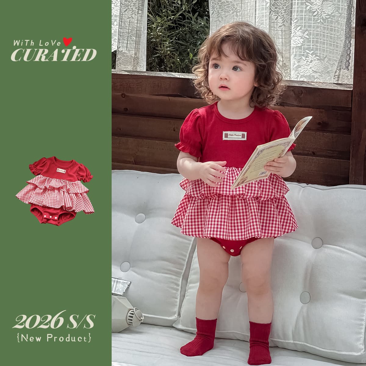 Baby summer short-sleeved thin jumpsuit girls plaid cake dress baby full moon dress bag fart summer dress