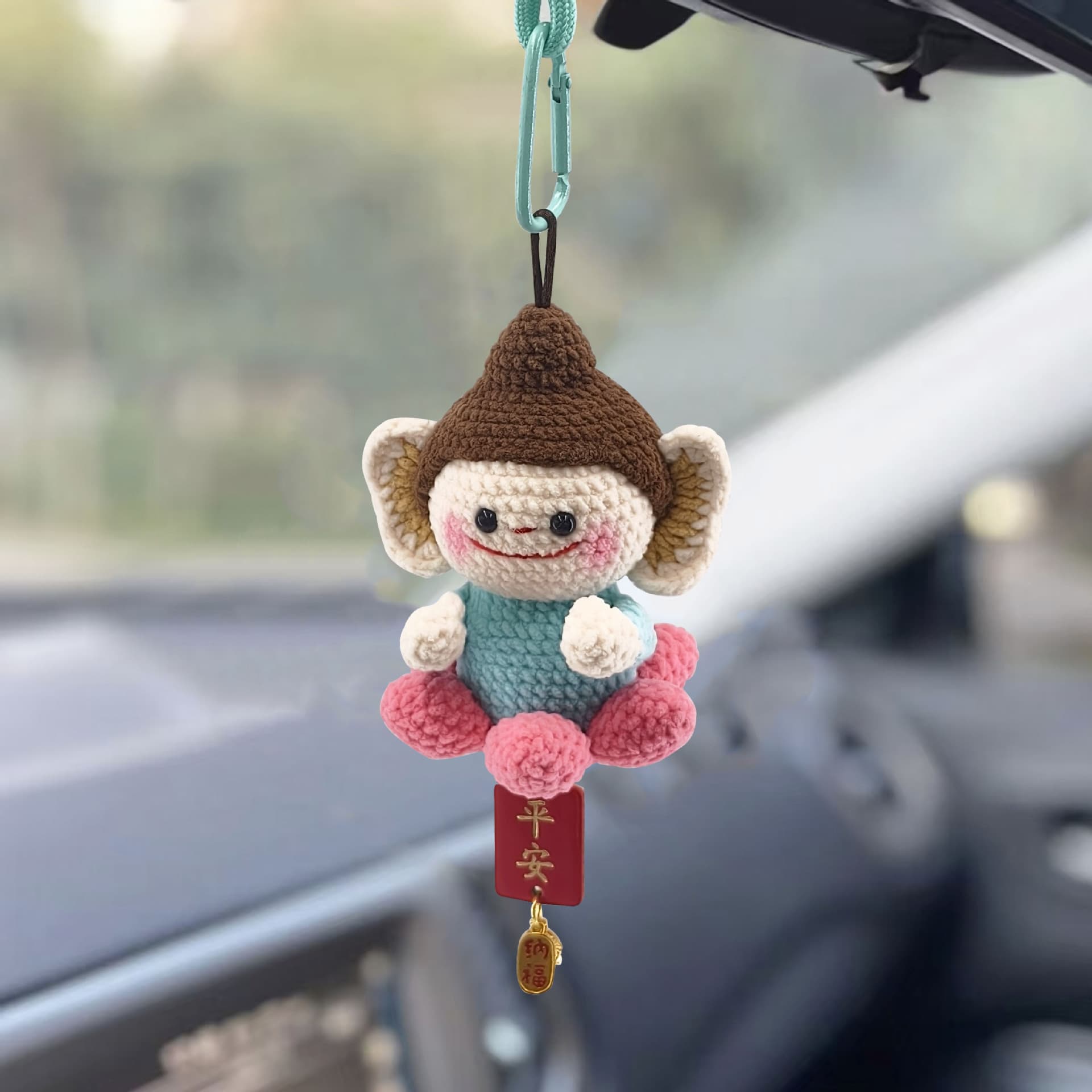 New creative Buddha companion to attract wealth and pray for blessings, crocheted car hanger, Lotus internet celebrity doll, woolen doll bag, trailer hanger