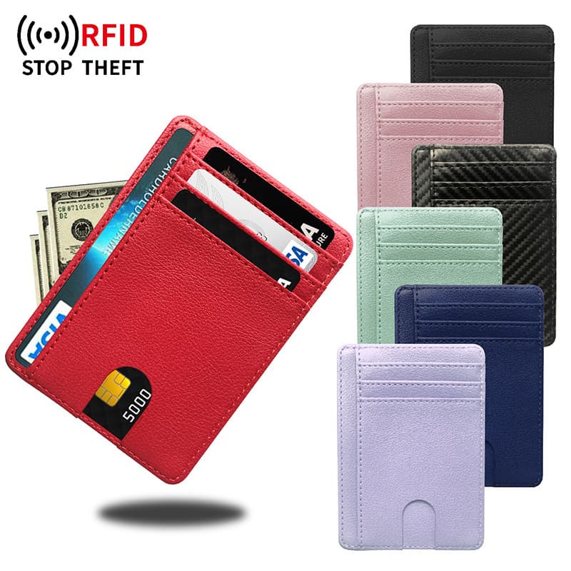 Men's RFID Retractable Card Holder Wallet Large Capacity Multi-Slot Anti-Skimming Ultra-Thin PU Faux Leather Card Case Wholesale
