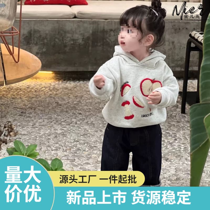 Girls' Winter Thick Hoodie, Kids' Thermal Fleece Sweatshirt, Baby Warm Top, Children's Winter Clothing Z070