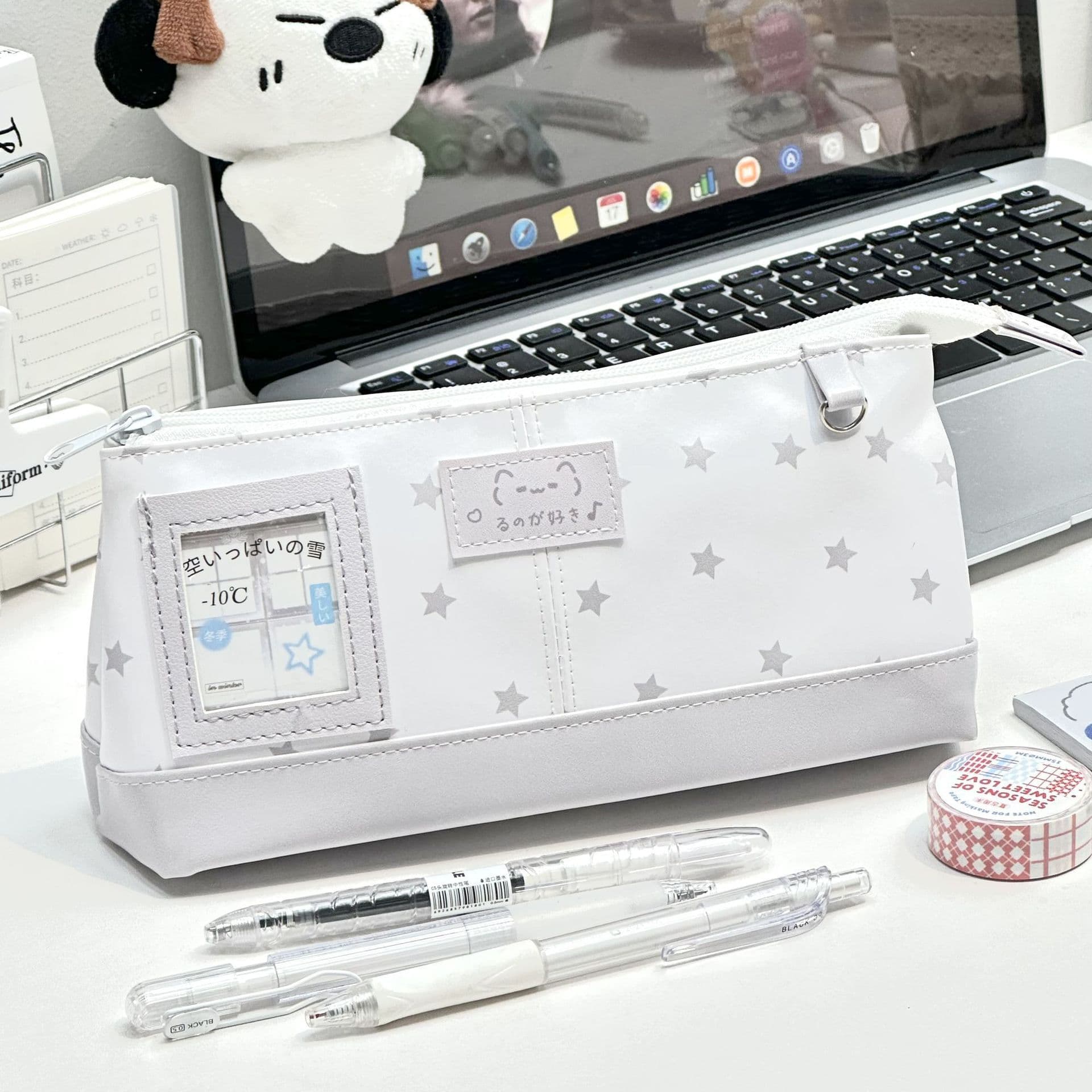 New Gray-White Kitten Pencil Case, Japanese Style High-Appearance Pain Bag Stationery Box, Middle School Student Visible Window Cartoon Pencil Pouch