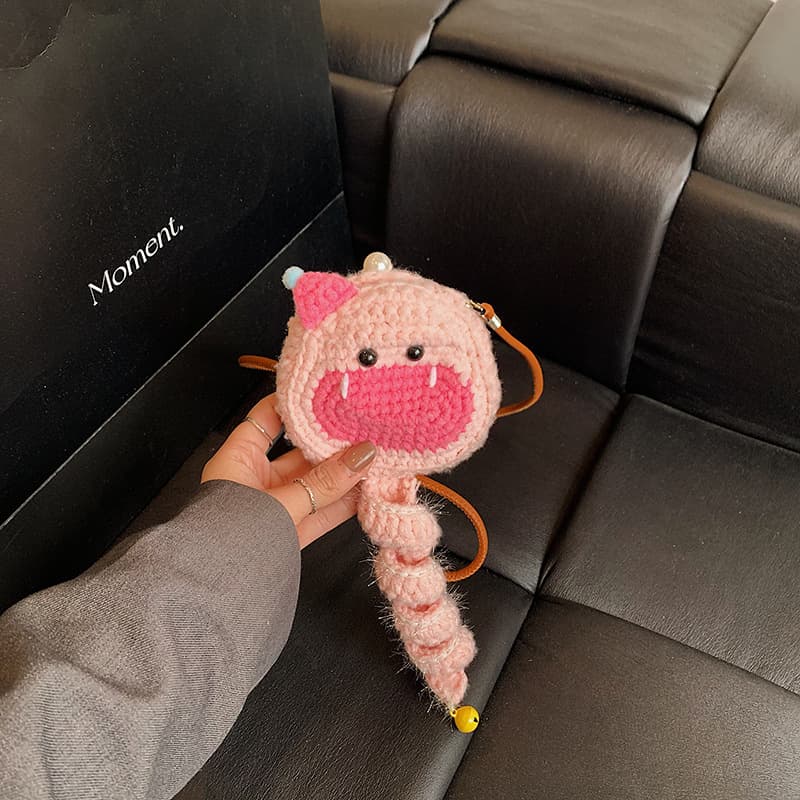 Kids Bag Cute Little Snake Knitted Yarn Bag Cartoon Fashion Versatile Coin Purse Crossbody Bag for Boys and Girls Baby Accessories