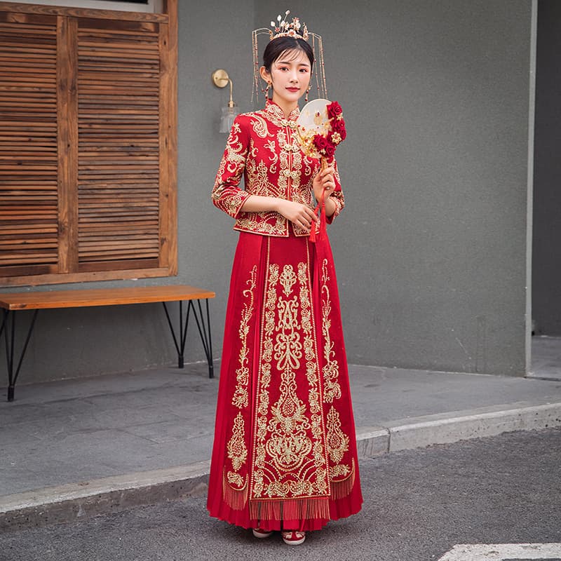 Elegant Long Sleeve Chinese Style Wedding Dresses For Women 2024 New Bride Gowns Outerwear Summer Wedding Dress