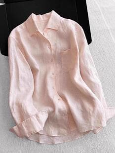 Premium Pink Linen Shirt for Women Spring Korean Style Loose Versatile Cotton-Linen Shirt Jacket Air Conditioning Cardigan Layering Top