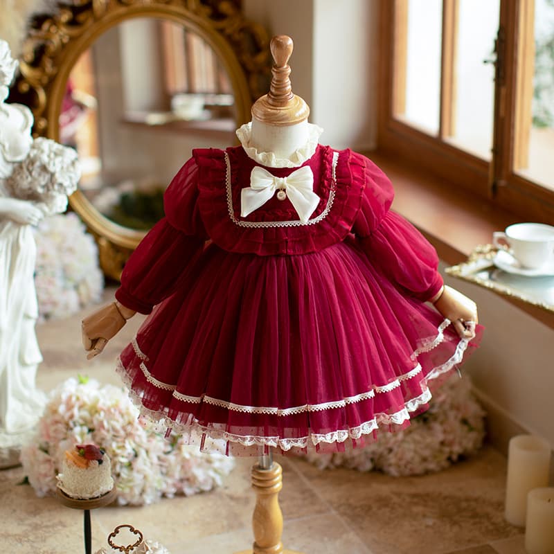 Girls' 2024 New Autumn/Winter Fleece-Lined Dress Baby Clothes New Year Party Dress Tutu Princess Dress