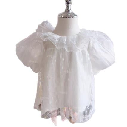 Girls' Short-Sleeve Lolita Undershirt Kids' Inner Top Doll Blouse Pure White Shirt School Performance Base Layer