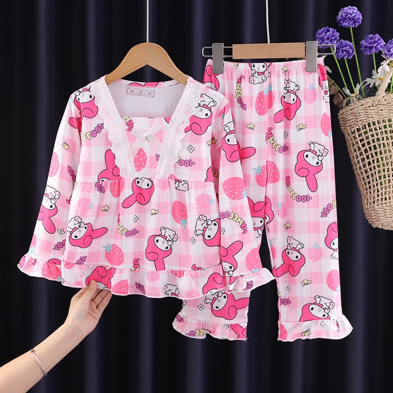 Spring and Autumn Children's Pajamas Girls Long Sleeve Cartoon Princess Style Kids Baby Middle and Large Children Jacquard Home Clothes Set