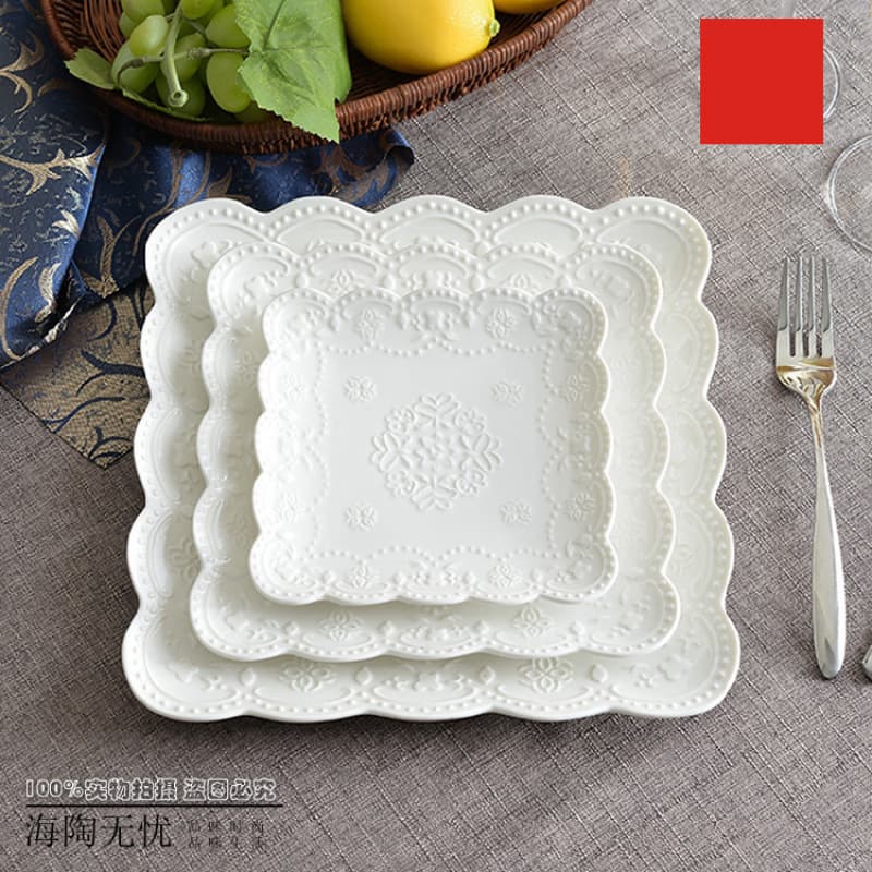 Home Ceramic Creative Butterfly Cake Dessert Flat Plate Western Tableware Steak Plate Square Dish Set