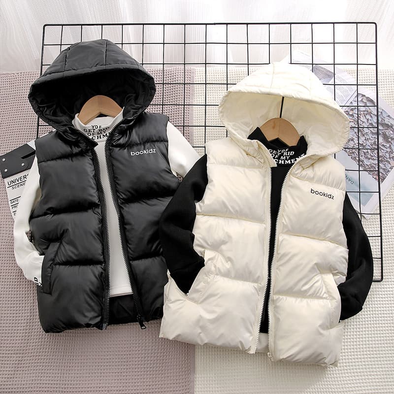 Children's clothing new wash-free children's down cotton vest hooded autumn and winter vest for boys and girls outer wear style medium and large children's vest