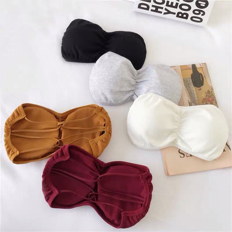 Strapless Push-Up Non-Slip Teen Bra, Pure Cotton Student Bandeau, Thin Style, Anti-Exposure One-Shoulder Wrap