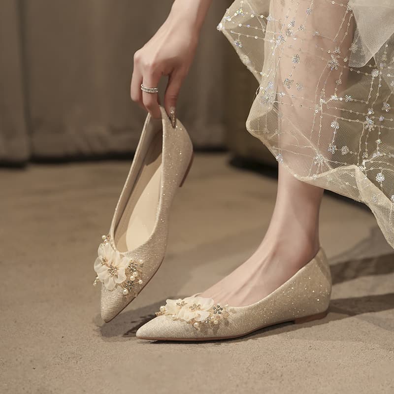 NZ312-55 In Stock Inner Height Increase Flat Shoes for Women, Xiuhe Wedding Shoes, Two-Way Wear, Large Size Low Heel Single Shoes