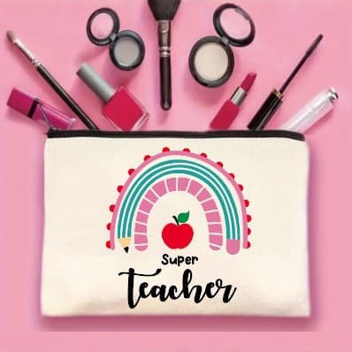 Cross-Border Hot Selling Rainbow Letter Teacher Theme Makeup Bag Clutch Pencil Case Teacher's Day Gift