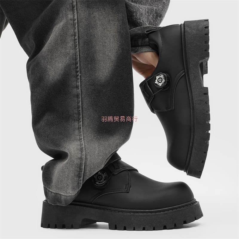 Men's wide-legged leather shoes, summer casual retro style, thick-soled, height-increasing derby shoes, formal British style, black, trendy shoes.