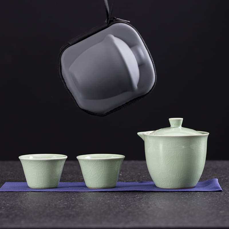 Ru Kiln Travel Tea Set, Portable Minimalist Ceramic Drinking Quick Cup, Kung Fu Outdoor Camping Storage Tea Brewer