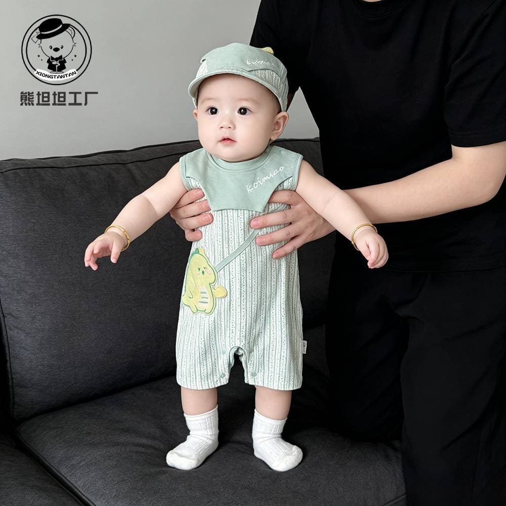 Baby jumpsuit summer thin baby wide shoulder robe sleeveless rompers super cute summer clothes cartoon outing clothes