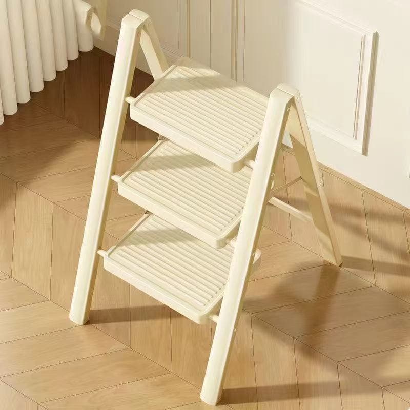 Home Folding Ladder Cream Style Thickened Carbon Steel Plant Stand Ladder Indoor Portable Small Ladder Foldable A-Frame Ladder for Cross-Border
