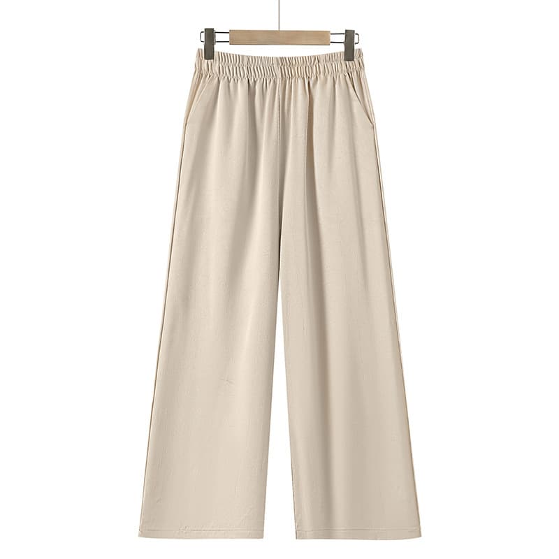 Middle-aged Mom Silk Satin Wide Leg Pants Women Summer Thin Versatile Pants Solid Color Smooth Surface Draping Elderly Women Pants Ice Feel Pants