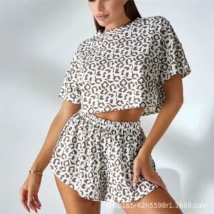 2024 Wildberries Cross-Border Leopard Print Casual Pajamas European and American Women Sexy Pajamas Loungewear