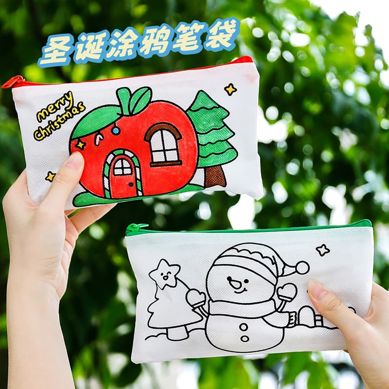 Children's Christmas Graffiti Pen Bag Kindergarten Handmade DIY Painting Stationery Bag Cute Christmas Stationery Gift