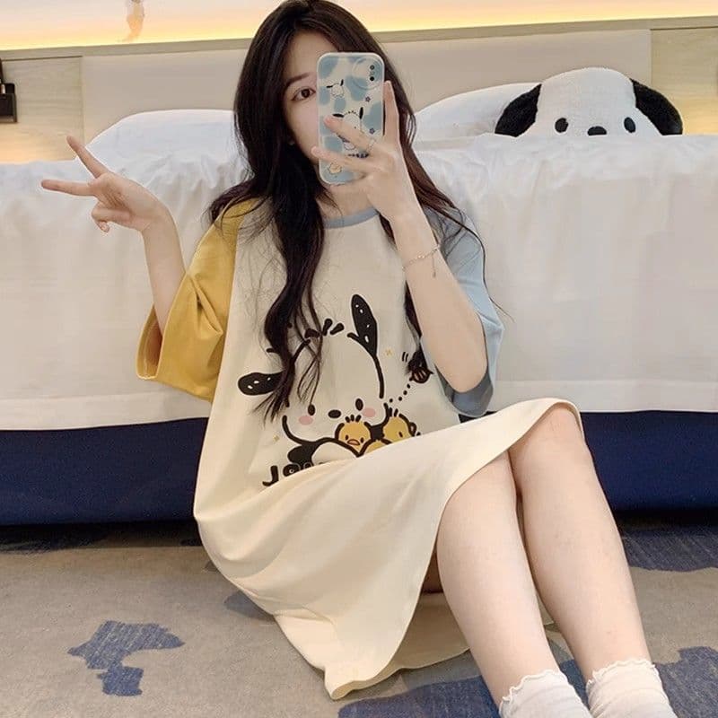 Summer Large Size Cute Cartoon Short-sleeved Nightgown Women's Online Celebrity Summer Loose Women's Spring and Autumn Pajamas Fashionable Home Clothes