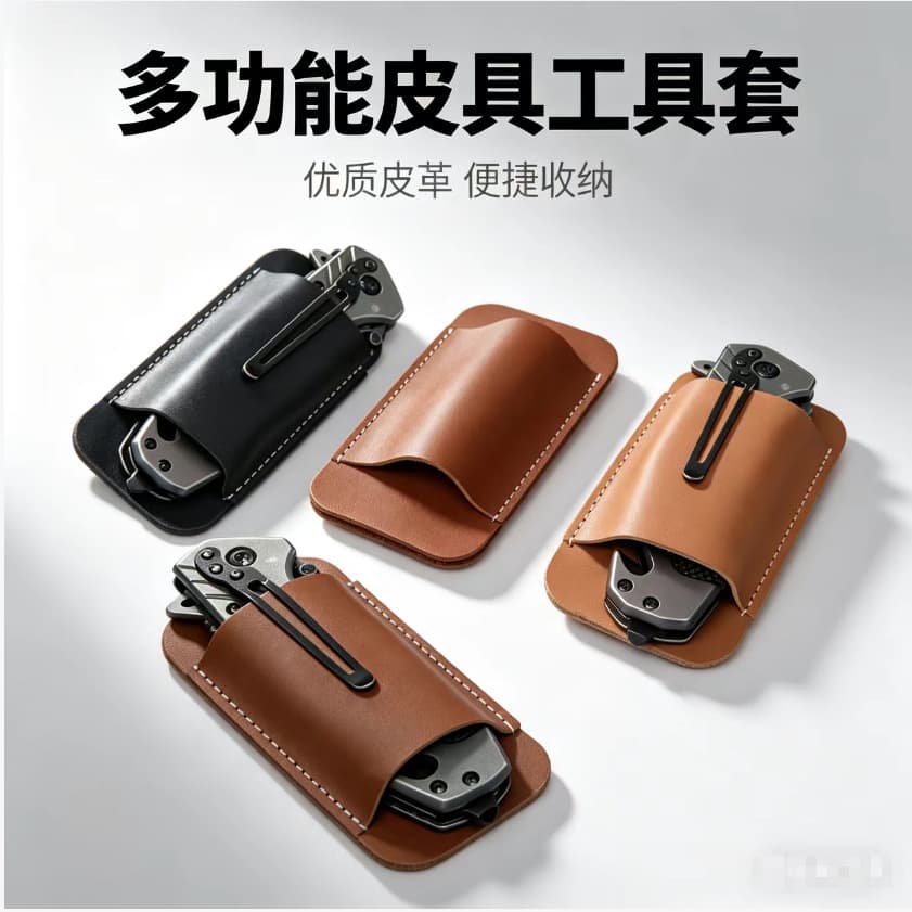 Folding Knife Sheath Leather Holster Outdoor EDC Tool Belt Carry Camping Survival Knife Case