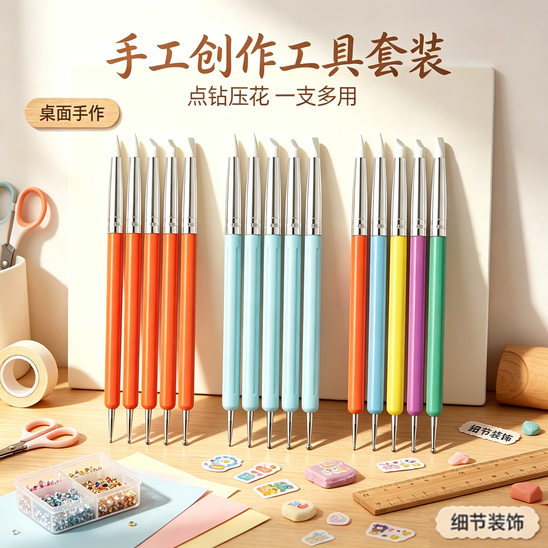 Cross-border 5-piece nail art silicone pen set multi-functional dot diamond carving embossing pen DIY color silicone nail art pen