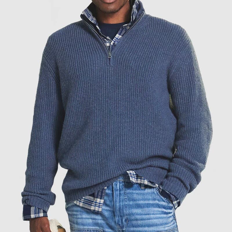 Amazon Independent Station 2023 Fall/Winter New European and American Foreign Trade Men's Business Casual Loose Zipper Stand Collar Sweater