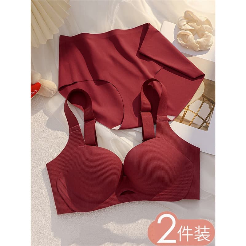 Red Bra Set for Women, Big Bust Minimizer, Seamless, Side Boob Lift, Anti-Sagging, Wedding Bride Bra, Zodiac Year Set
