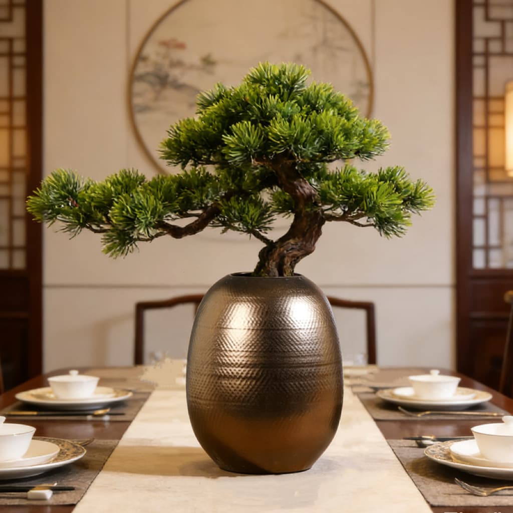 Modern Chinese Jingdezhen clay pot golden vase model room home floor-to-ceiling guest dining table green plant flower pot decoration