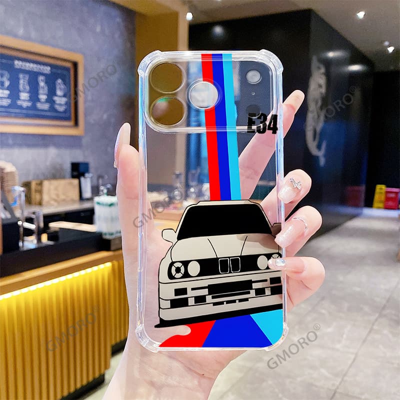 Classic E34 Racing Style Phone Case, iPhone 16 Shockproof Transparent Protective Cover, Apple 17 Pro Max Case