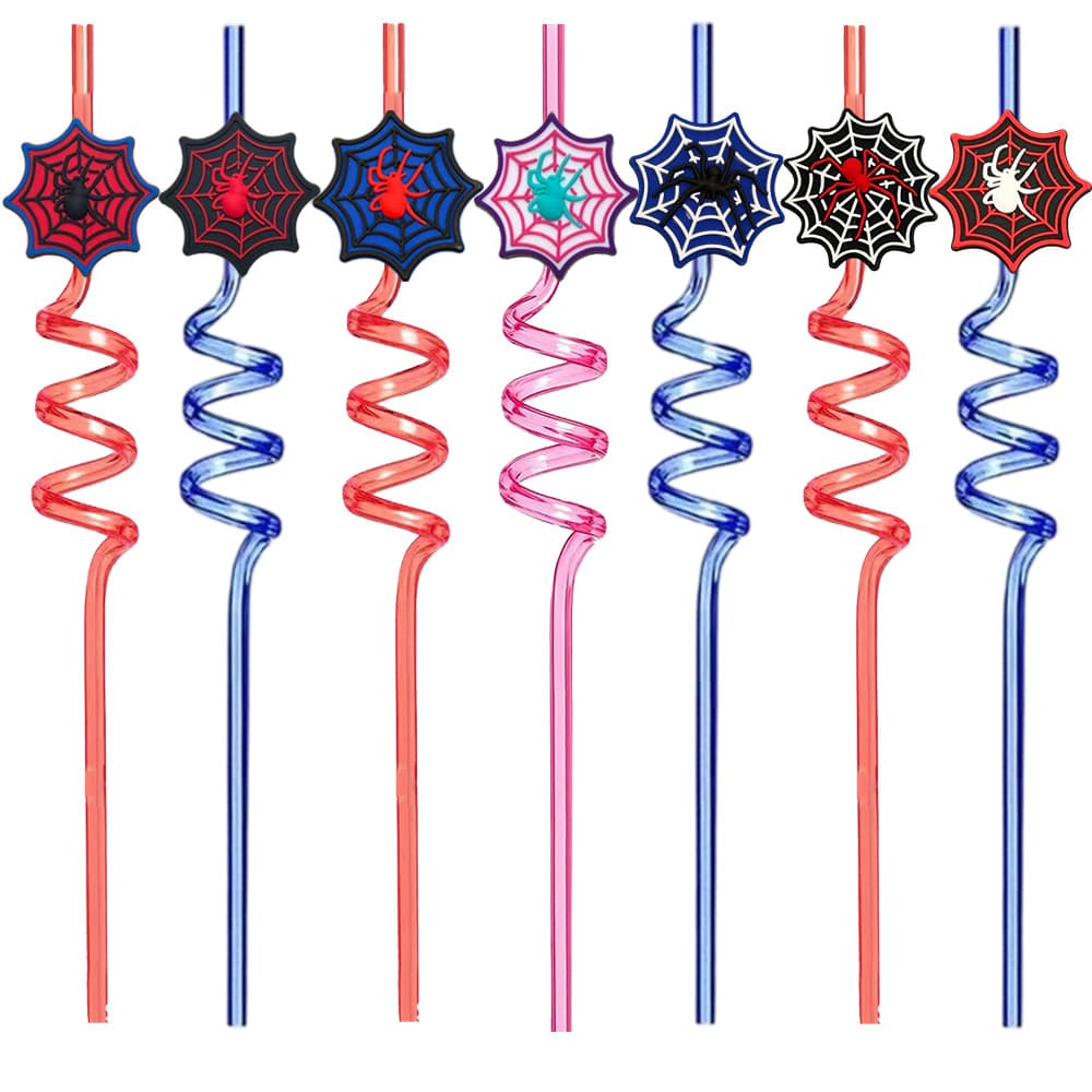 Cross-border Halloween Themed Spider Web Decoration Cartoon Spiral Bendy PET Reusable Drinking Straws