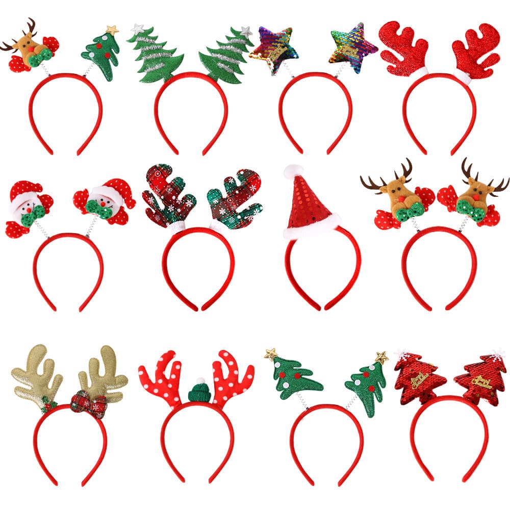 Christmas Headband Reindeer Antlers Five-Pointed Star Headband Christmas Decoration Plastic Headband Party Ball Costume Accessory