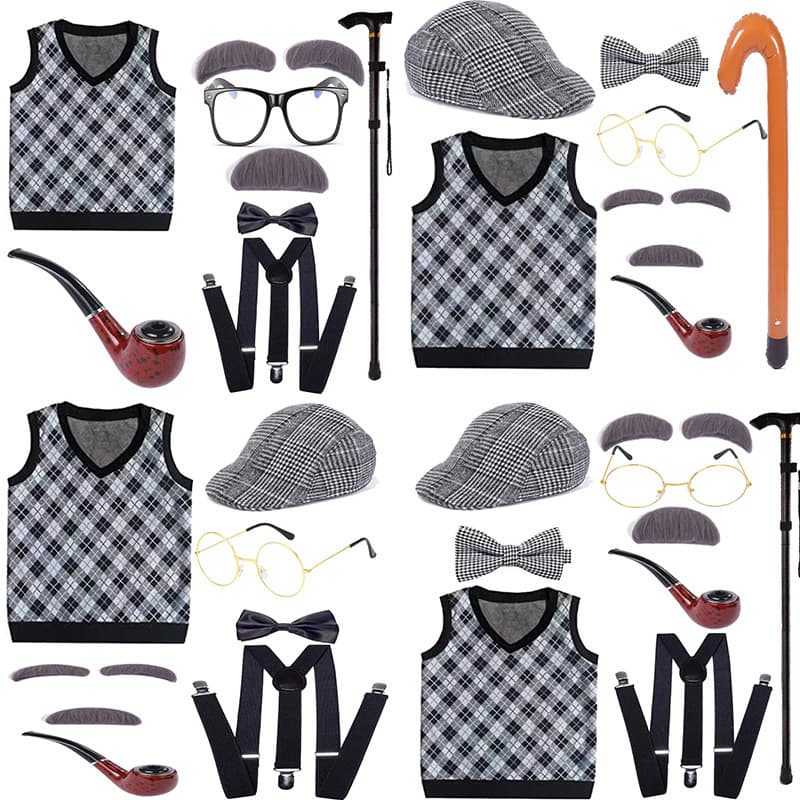 Halloween Children's Performance Wig Cosplay Grandpa Vest Wig Beard Grandma Dress Up Props
