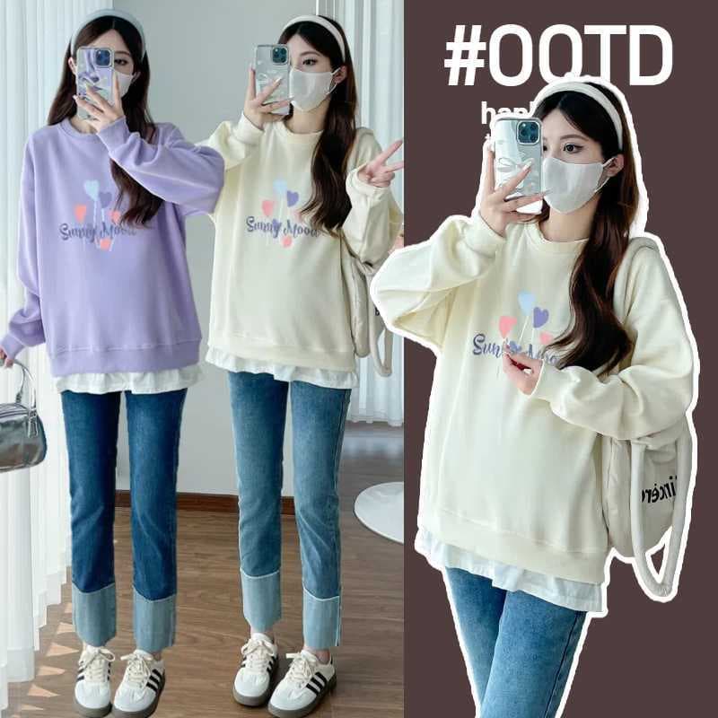 2025 Autumn New Arrivals: Real Photos of Numerous Maternity Sweatshirt Sets, Spring and Autumn Tops, Faux Two-Piece Loose Fit, Autumn and Winter