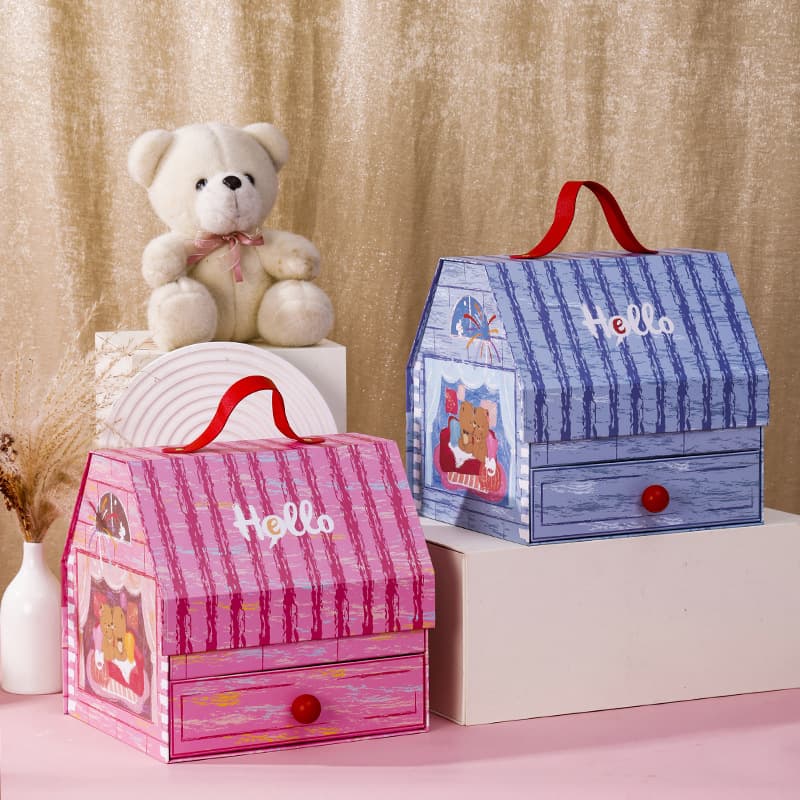 New Children's Day Gift Box Cartoon Small House Double Layer Portable Box Baby's Birthday Accompanying Gift Box Empty Box