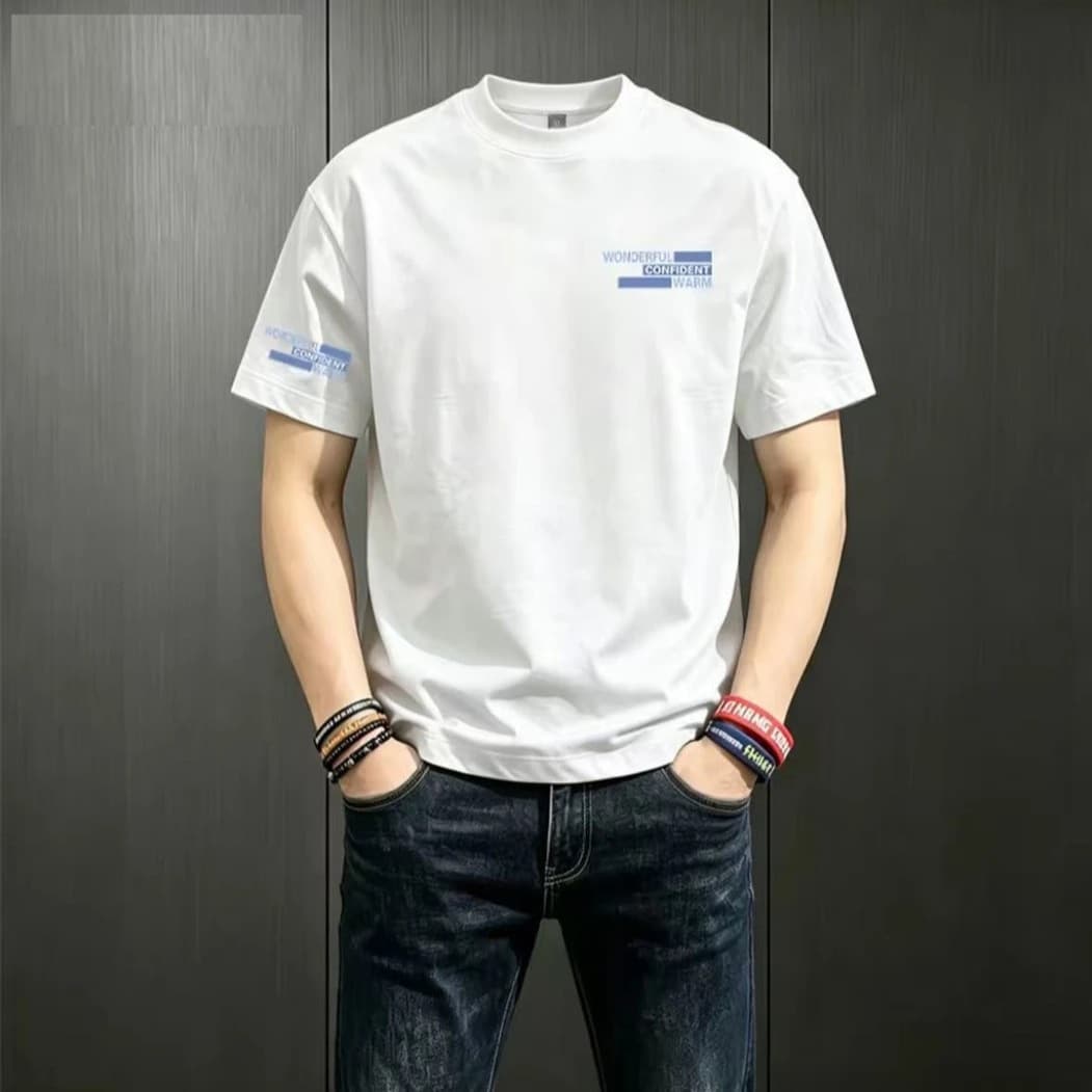 2026 Summer New Fashion Trendy Sports Men's Versatile Slim-Fit Round-Neck Elastic High-Quality Short-Sleeve T-Shirt