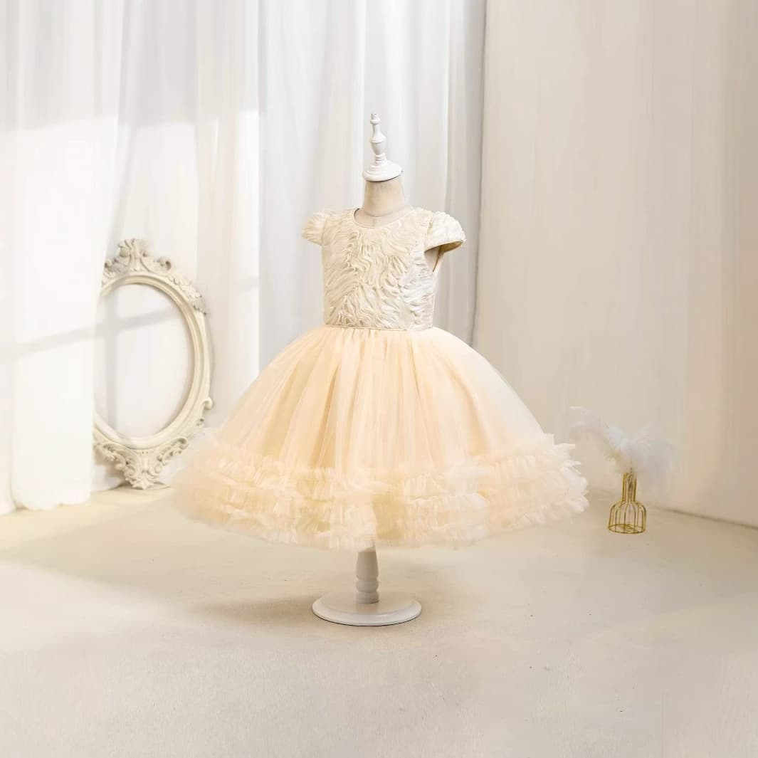 Girls' Dress 2025 Autumn New Children's Clothing Elegant Solid Color Gown Sweet Kids Princess Dress