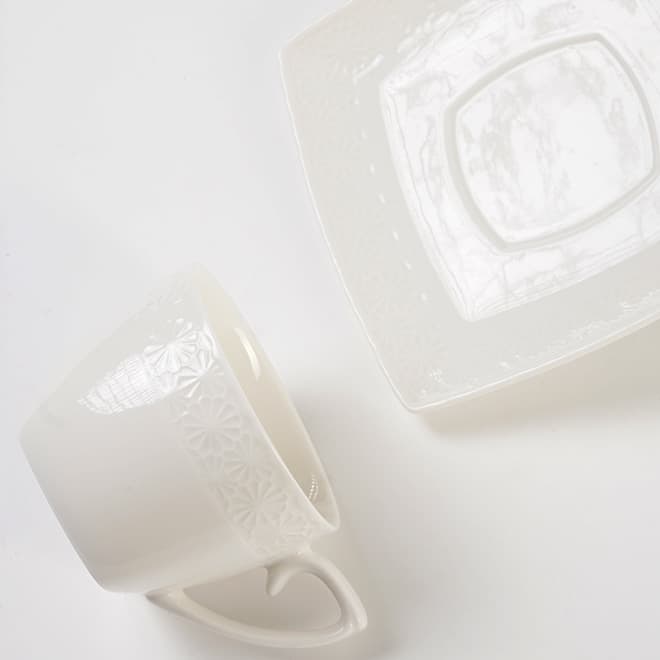 Cross-border Middle East business series white glaze relief light luxury simple style ceramic cup and saucer pure white high-quality coffee cup and saucer