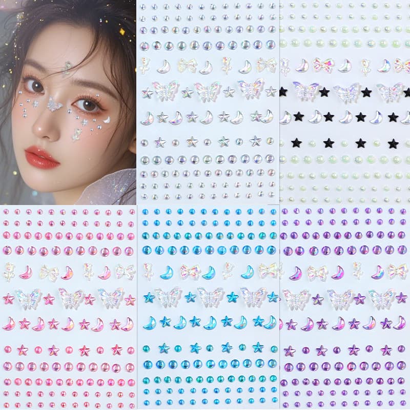 New 3D Butterfly Love Aurora Butterfly Children's Diamond Sticker Crystal Face Sticker Forehead Sticker Pearl Rhinestone