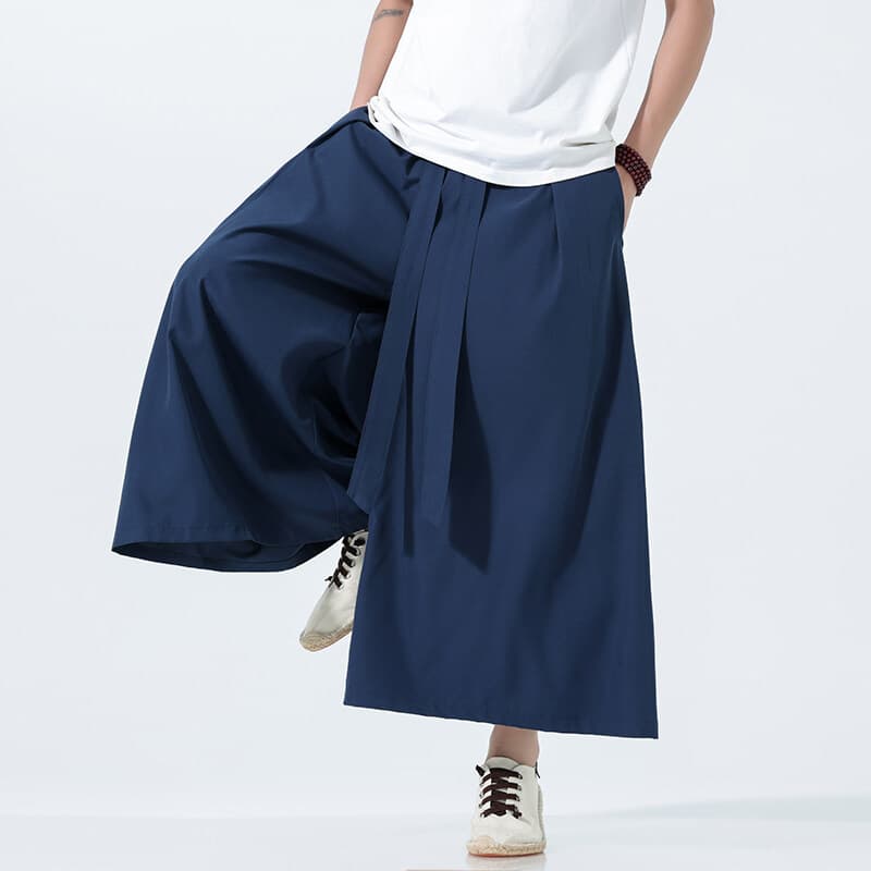 Summer Thin Men's Trendy Simple Ice Silk Cool Loose Wide-Leg Pants Chinese Style Ethnic Style