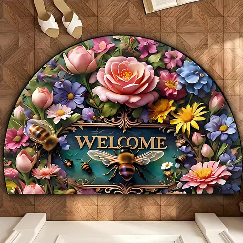 Amazon's best-selling floral semicircle floor mat, entrance door, decorative mat, stain-resistant and wear-resistant, bathroom water-absorbent and stain-resistant mat