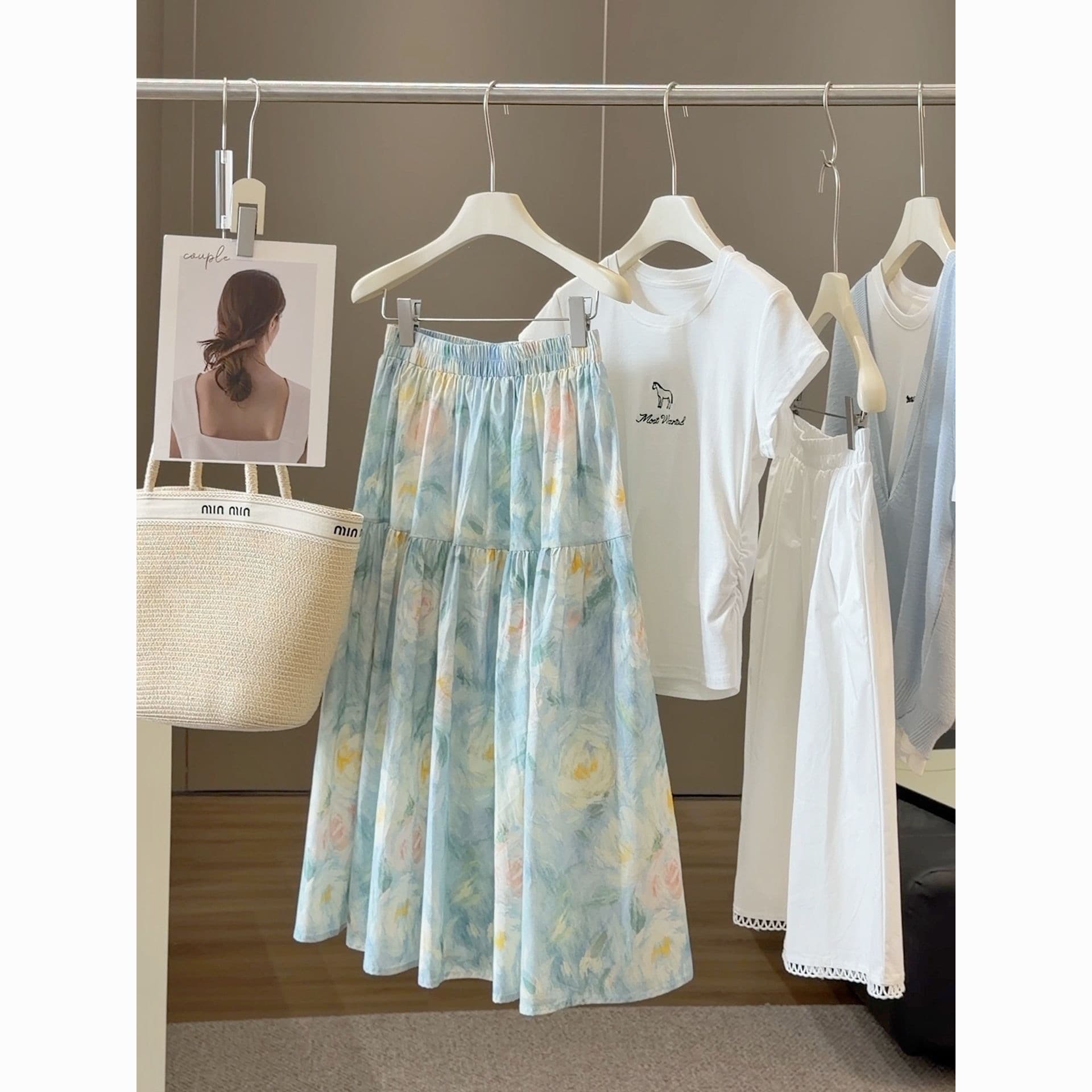 Girls Summer Skirt Floral Print 2026 Summer New Oil Painting Fresh Girls Fashionable High Waist Long Skirt Umbrella Skirt