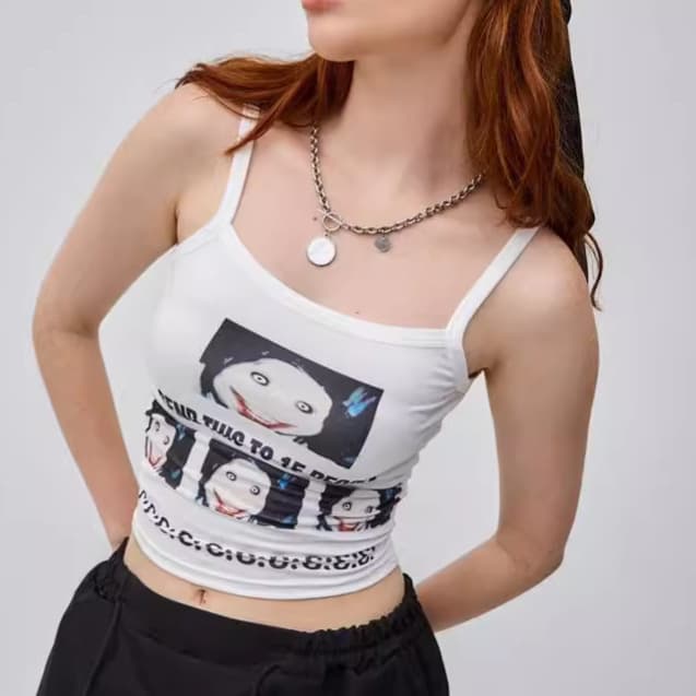 American Retro Printed Camisole Sexy Hot Girl Slimming Niche Design Trendy Tops for Women