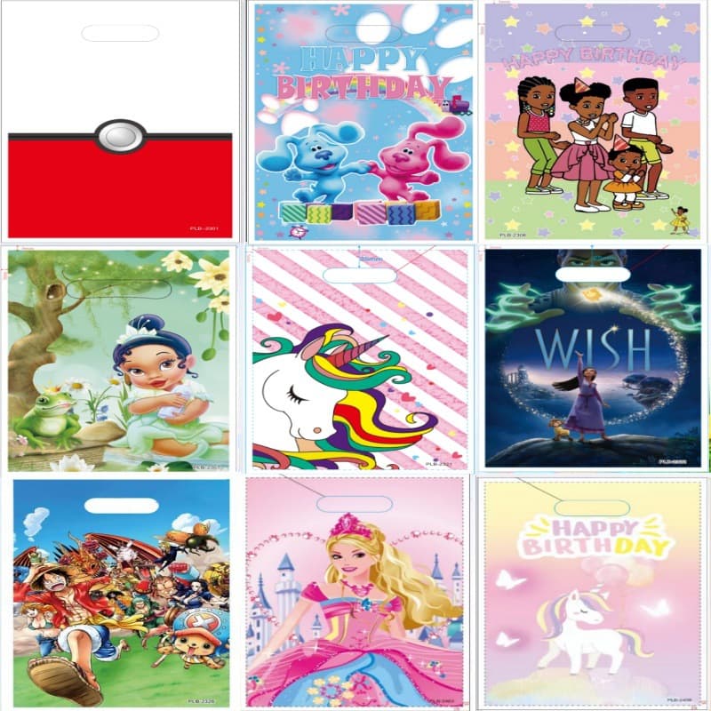Cross-border in stock Children's Party Pearlescent Film Gift Bags Return Gift Bags Cartoon Happy Birthday Plastic Bags Candy Bags