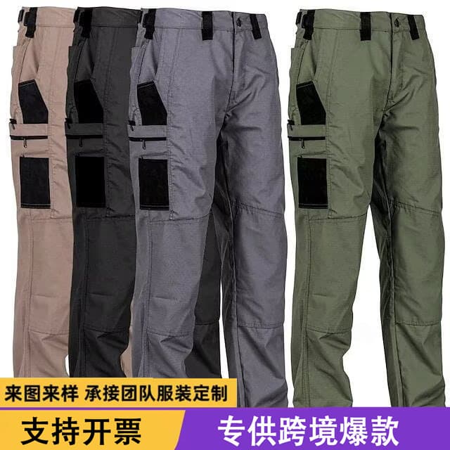 Cross-border foreign trade 2026 summer men's wear-resistant solid color straight casual trousers multi-pocket casual work trousers