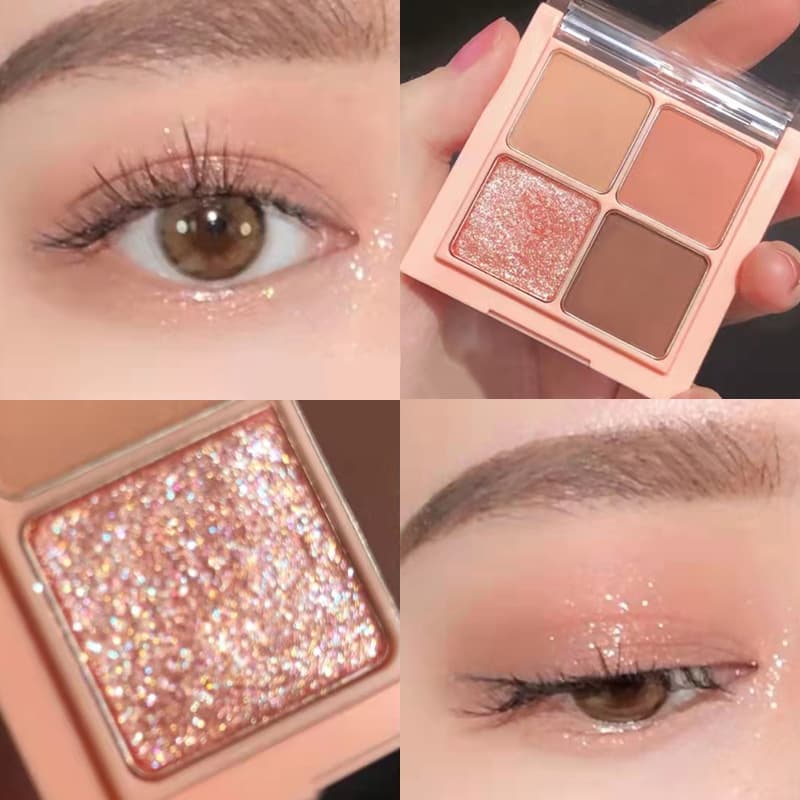 Makeup HDKD mini four-color eyeshadow palette earth-colored sequin glitter student ins affordable eyeshadow small palette 6011