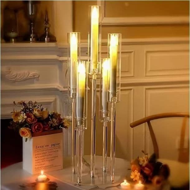 New Cross-border Wedding Acrylic 5-arm Candle Holder for Banquet Hall, Hotel Decoration, Birthday Party, Home Candle Stand