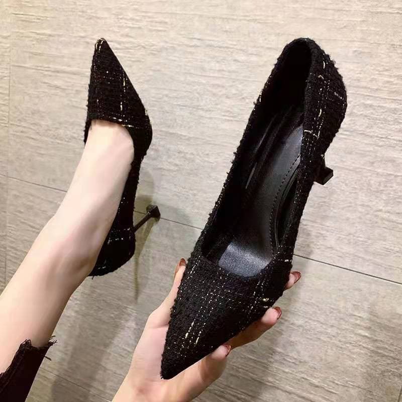 Jinbukang Women's High Heels Spring Autumn New All-match Fresh Cat Heel French Style Popular Shallow Mouth Thin Heel