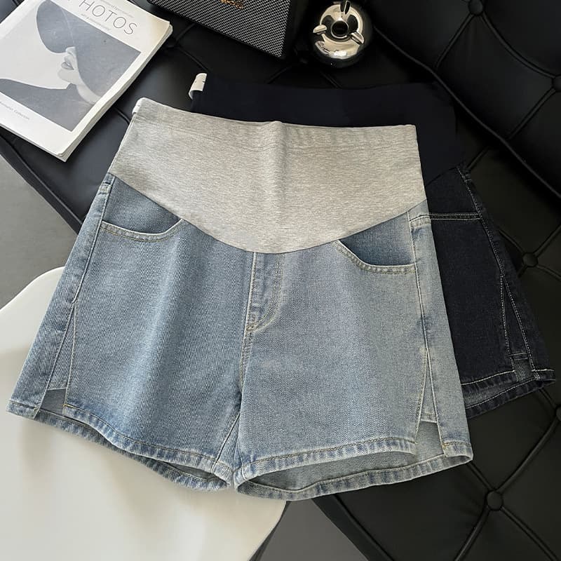 Maternity Denim Shorts for Women Summer Loose Wide Leg Casual Jeans Trendy High Waist